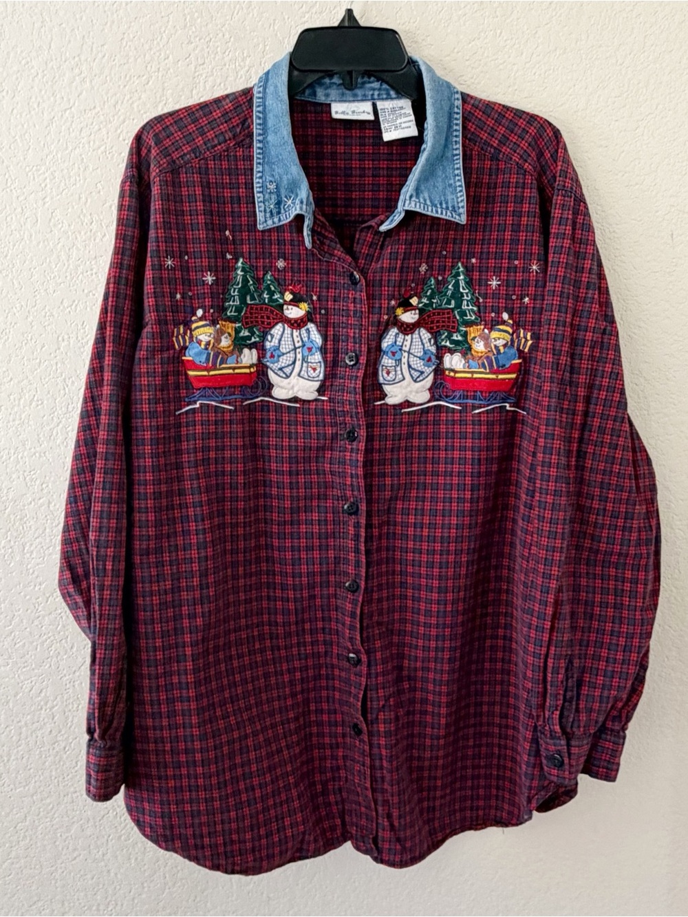 Bobbie Brooks Woman Plus Size 26W/28W Shirt Embroidered Snowman Christmas